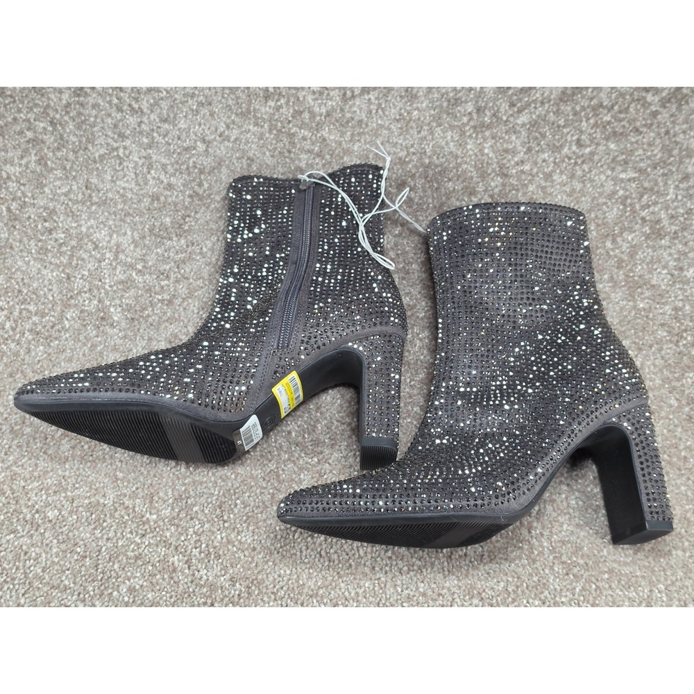 A New Day Womens Rhinestone Embellished Pointed Toe Heel Ankle Boots Grey 9